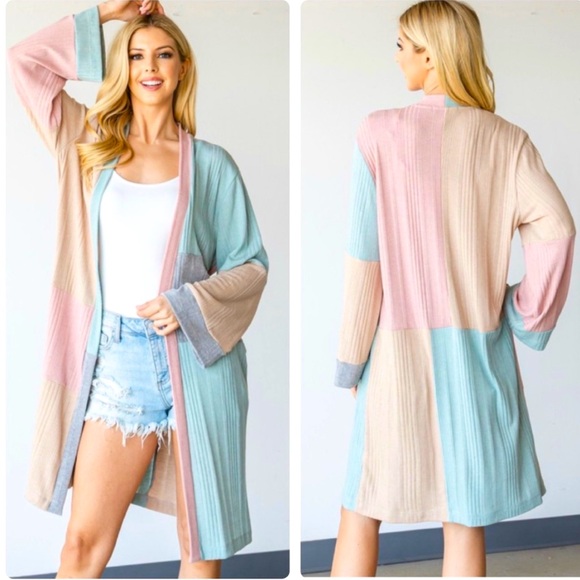 Pastel/Colorblock Cardigan - Pink, Blue, Beige, NEW✔️ - Picture 9 of 11
